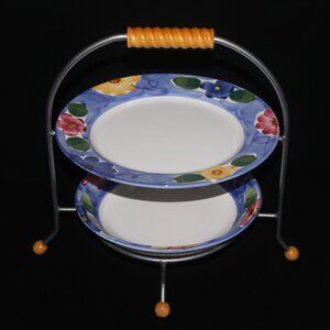 Himark Indigo 2 Tiered Fruit Bowl | Cake Pastry Stand | Hand Painted in Portugal